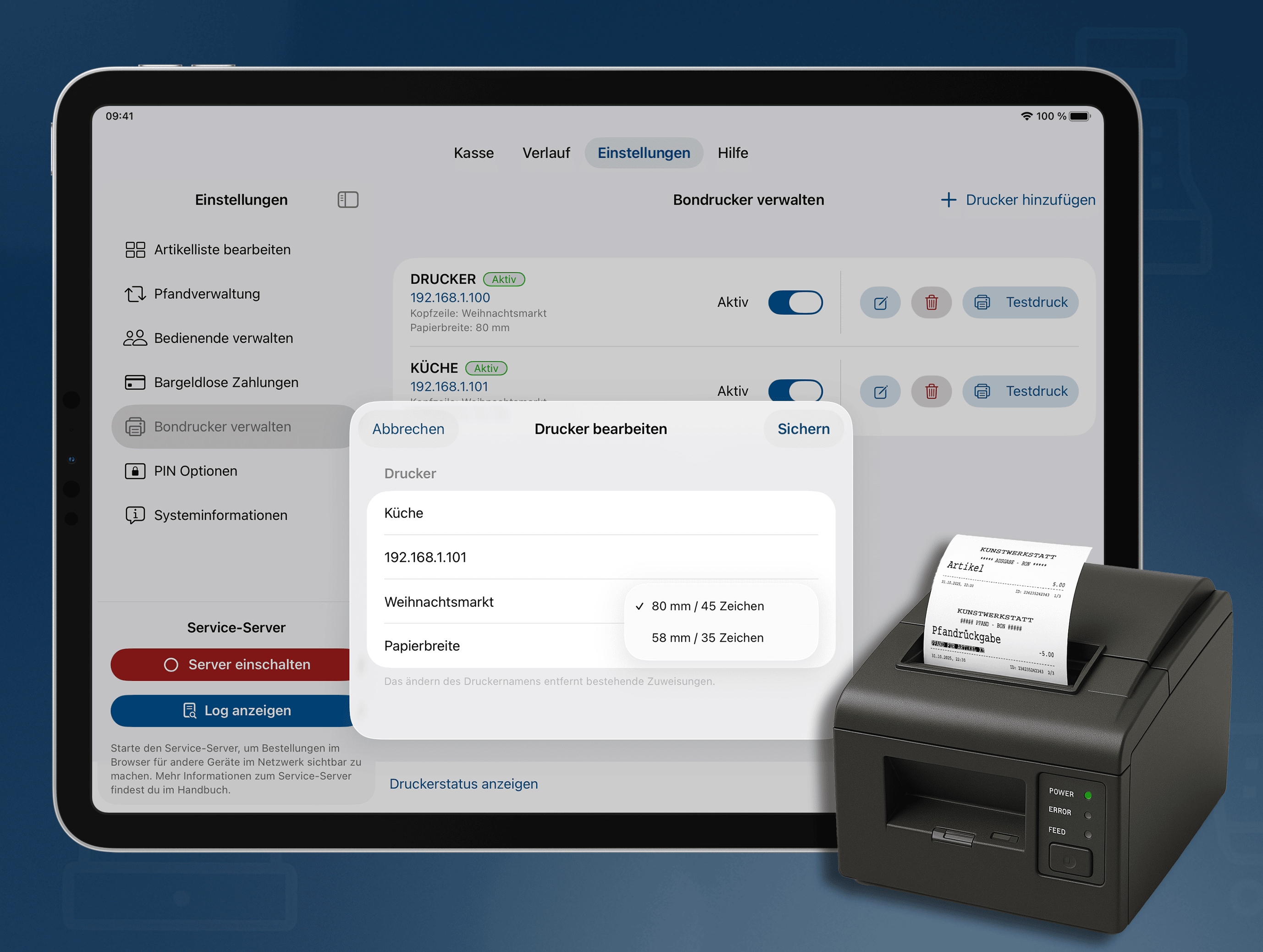 Automatischer Bondruck mit Netzwerk-Drucker in der Festkasse App